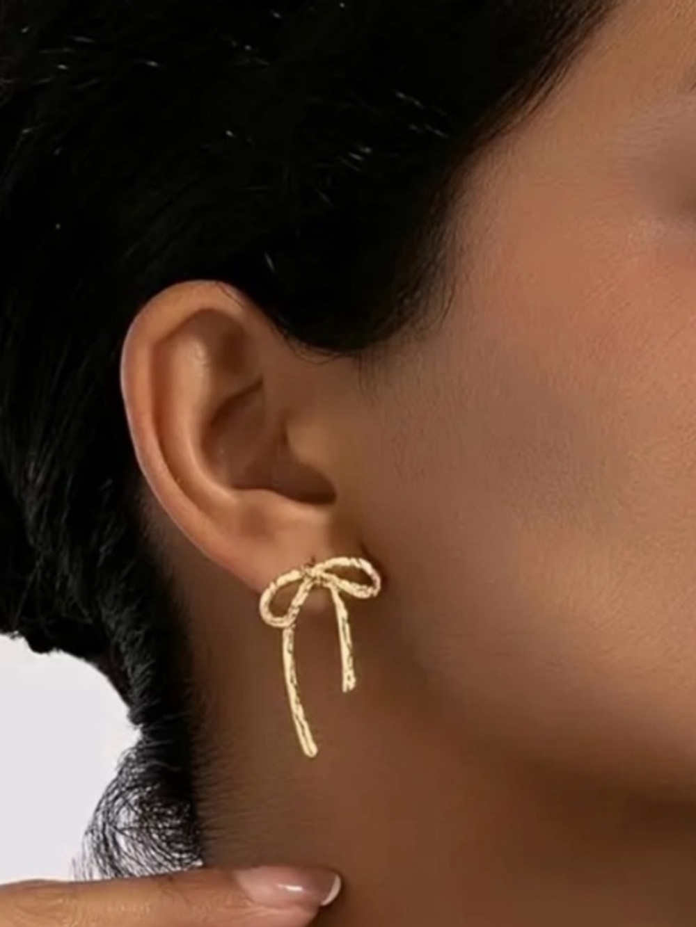 Gold Bow Drop Stud Earrings - Elegant Women Jewelry